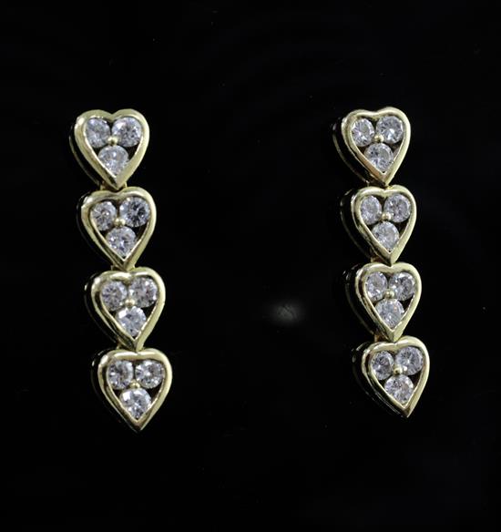 A pair of gold and diamond set drop earrings, 29mm.